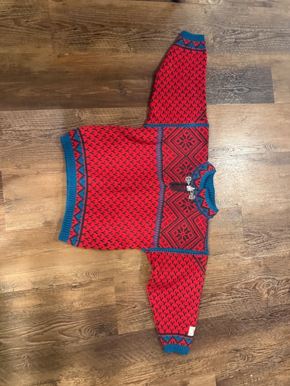 Dale of Norway Red and Black Nordic Knit Sweater with Flag Label